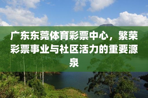 广东东莞体育彩票中心，繁荣彩票事业与社区活力的重要源泉